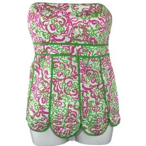 Lilly Pulitzer Green and Pink Bustier Peplum Blouse